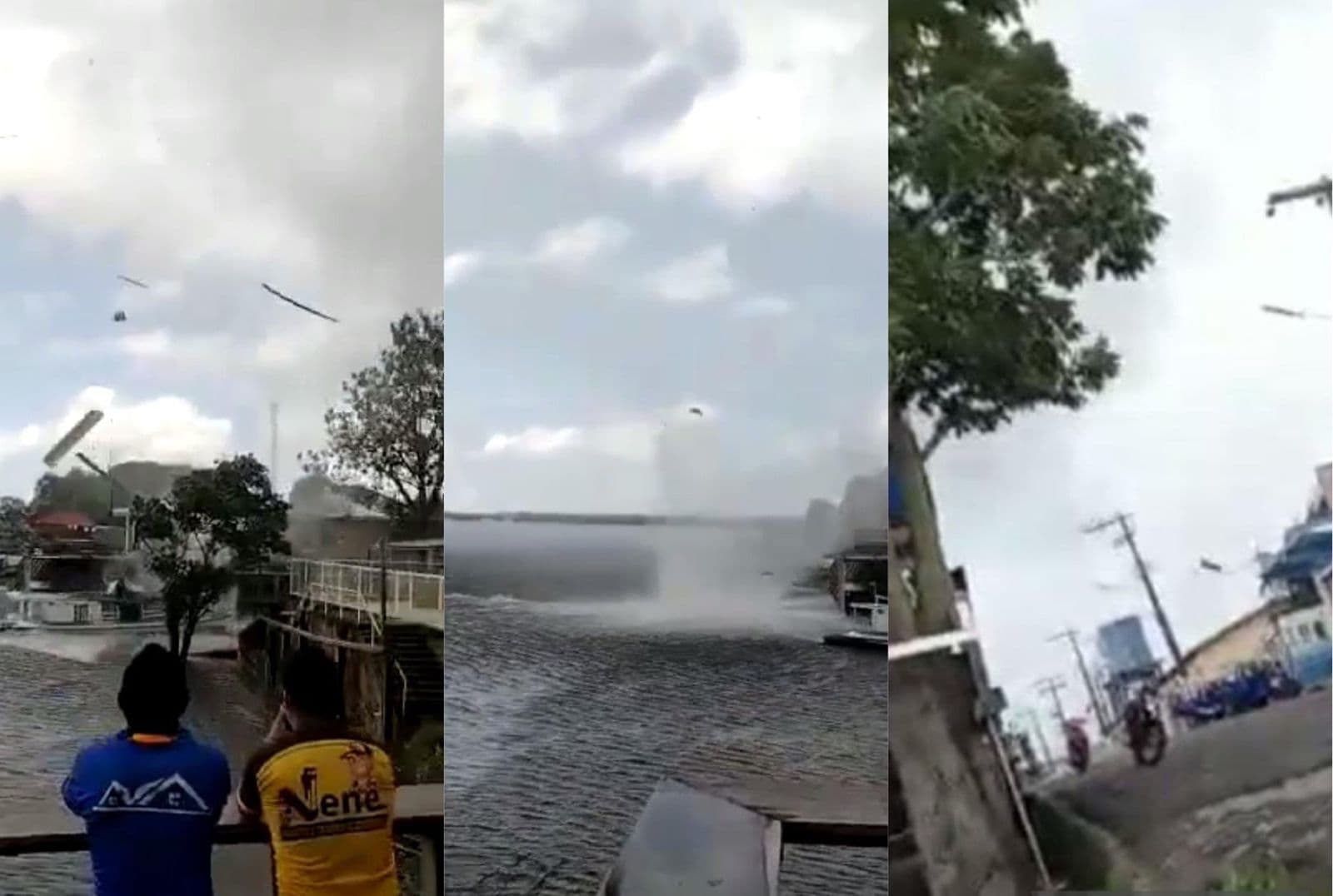 Vídeo: tromba d&#8217;água assusta moradores e destrói barcos em Nhamundá