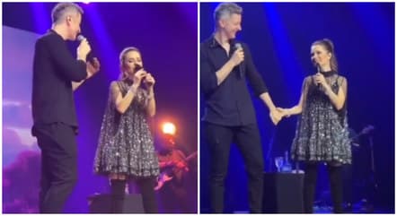 Após separação, Sandy e Lucas sobem ao palco, dão as mãos e trocam olhares; vídeo