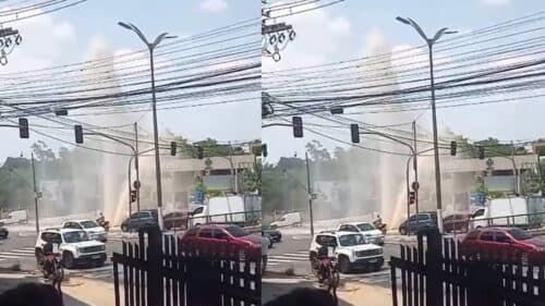 VÍDEO: Rompimento em tubulação faz &#8220;cascata&#8221; e interrompe abastecimento de água, em Manaus