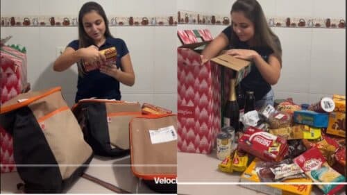 VÍDEO: Jovem viraliza ao mostrar itens de cestas de Natal &#8216;recheadas&#8217; de empresa