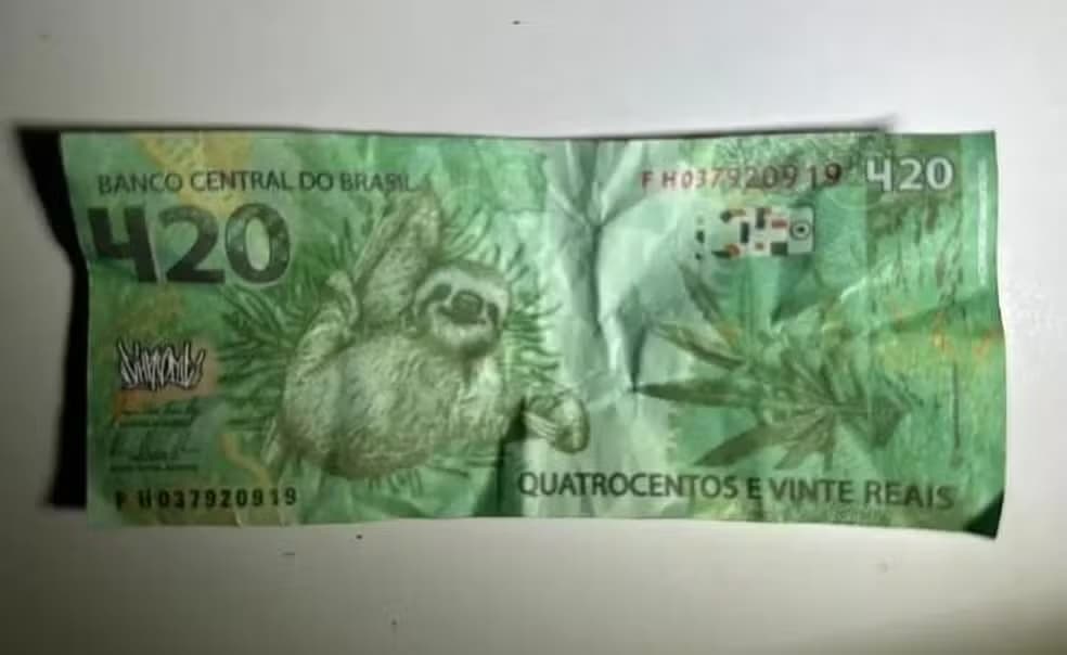 Nota de R$ 420 com imagem de preguiça e maconha é encontrada com suspeitos de tráfico no norte do Tocantins