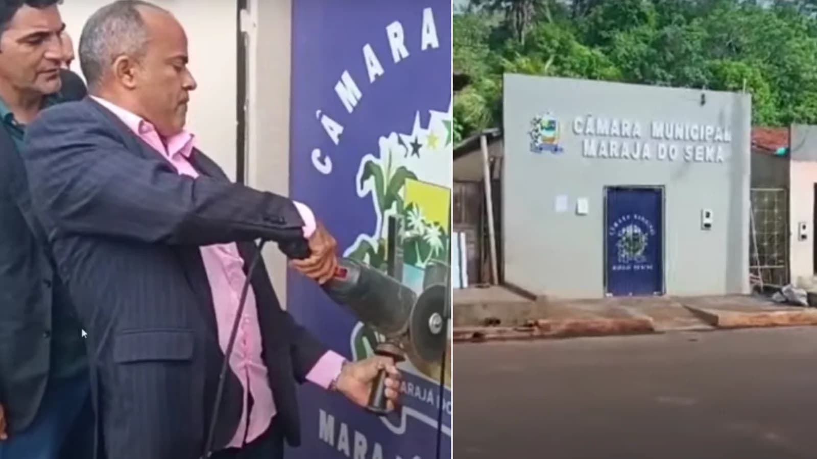VÍDEO: Vereadores usam serra elétrica para arrombar portão de Câmara no interior do MA