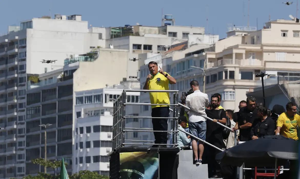 Bolsonaro discursa para multidão em Copacabana