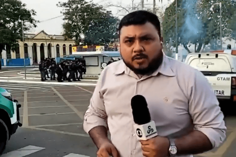 Repórter &#8216;entra ao vivo no jornal&#8217; e fica no fogo cruzado entre garimpeiros e PF, em Humaitá