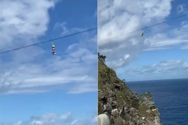 VÍDEO: Menina fica suspensa em tirolesa a 100m de altura na Indonésia