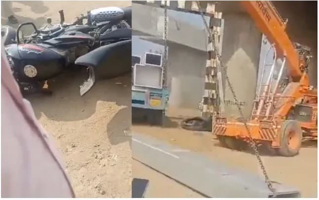 IMAGENS FORTES: Viga cai de guindaste e esmaga motociclista