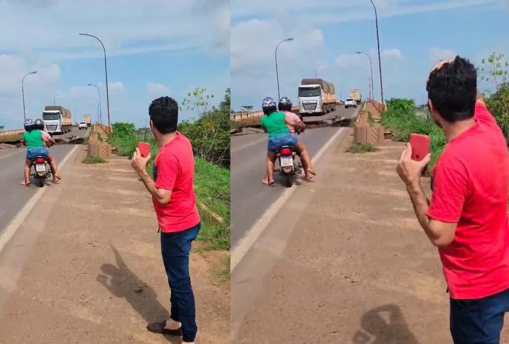 VÍDEO: Vereador passa susto ao alertar sobre estado de ponte, quando estrutura começa a desabar, no TO