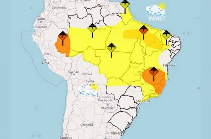 Fortes chuvas vão atingir 20 estados nesta quarta-feira (8), diz Inmet