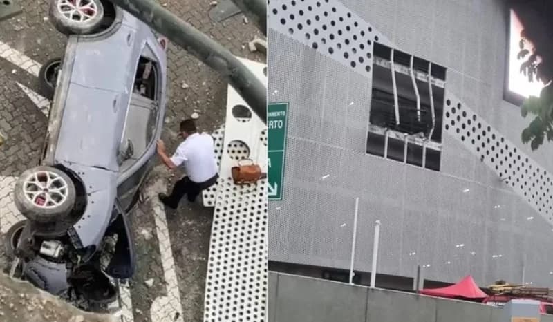 VÍDEO: Carro cai de terceiro andar de shopping em Fortaleza