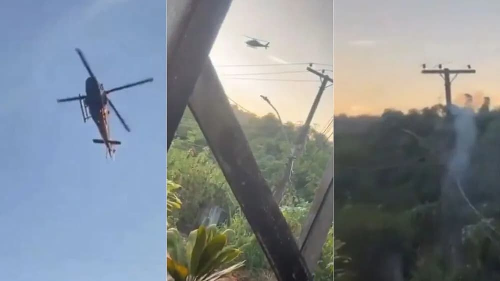 VEJA: Alvo de criminosos, helicóptero é atingido por tiros e esbarra em fios elétricos, no RJ