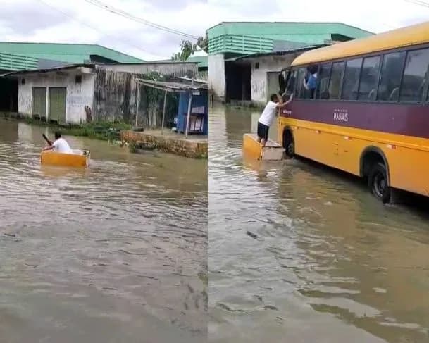 VÍDEO: morador usa geladeira como &#8216;canoa&#8217; durante chuva em Manaus