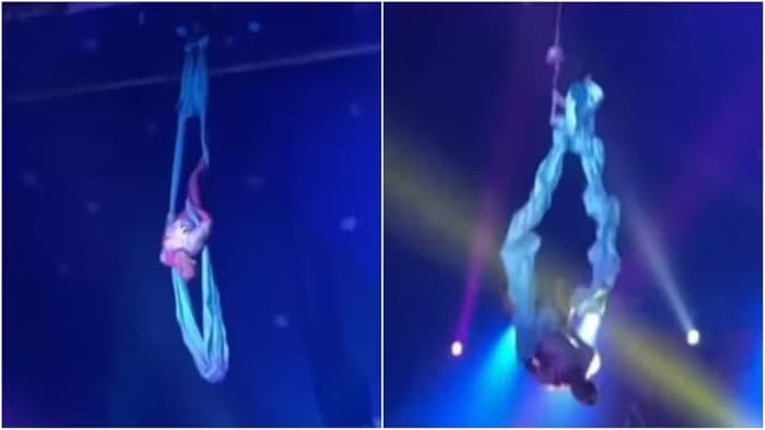 VÍDEO: Acrobata despenca de tecido durante apresentação em circo no Ceará