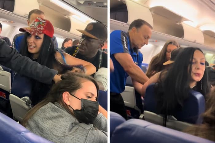VÍDEO: Americana xinga, puxa cabelo e cospe em brasileira dentro de avião nos EUA: &#8220;P*ta@ g@rda&#8221;