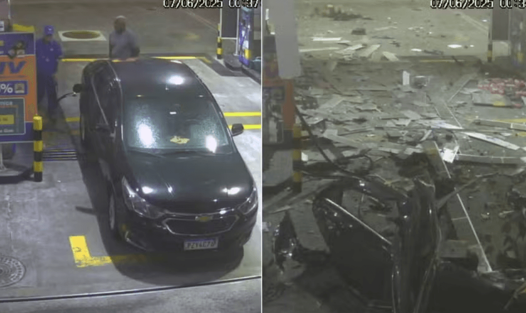 IMAGENS FORTES: carro explode durante abastecimento com GNV no RJ; idoso morre e frentista fica em estado grave
