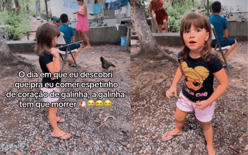 “É sério que eu comi o coração da galinha?”, reação de menina em sítio de Manaus viraliza nas redes
