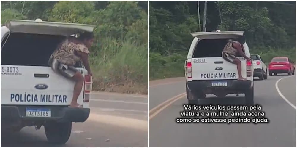 VÍDEO: Idosa tenta se jogar de viatura em movimento, na AM-070