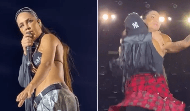 Cantora Michele Andrade é atingida por latinha durante show e chama autora da agressão ao palco