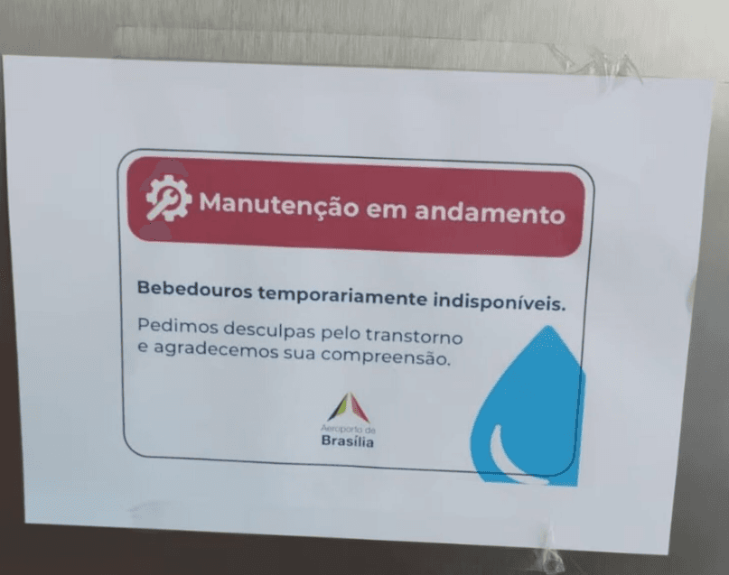 Aeroporto de Brasília desativa bebedouros após água apresentar coloração “esbranquiçada”