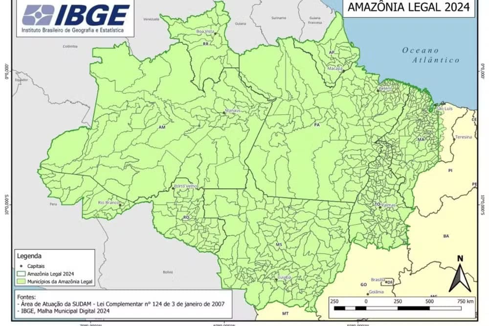 IBGE inverte MT por MS e apaga o Acre de mapa da Amazônia Legal