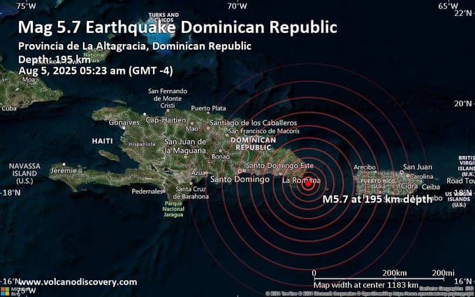 Terremoto de magnitude 5,7 atinge República Dominicana, segundo o Serviço Geológico dos Estados Unidos